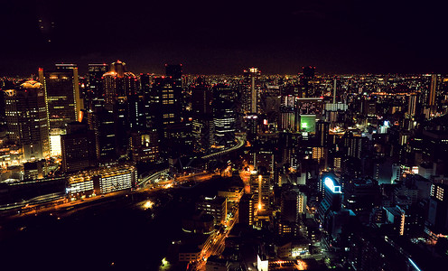 大阪城市天际线日本大阪城市夜景背景