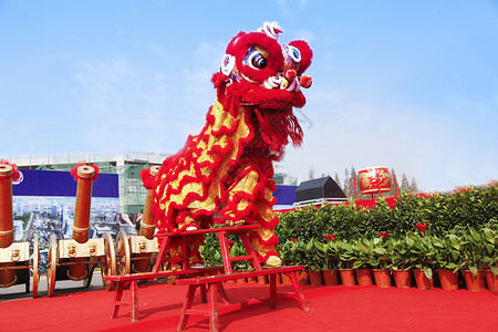 红色庆典舞狮背景