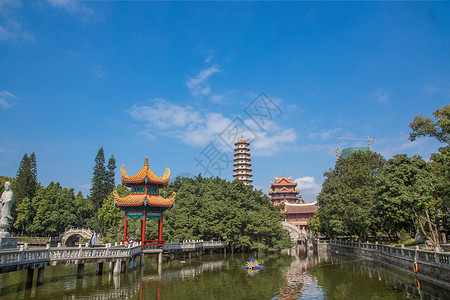 福州西禅寺中心湖背景