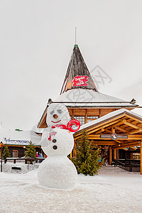 人与童话素材芬兰洛瓦涅米圣诞老人村大雪人背景