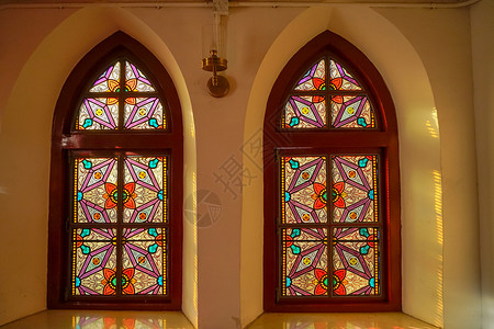 北京西什库教堂内景彩色玻璃高清图片素材