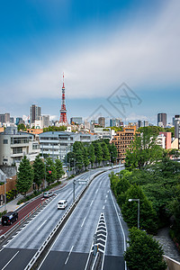 远眺东京塔日本东京道路高清图片