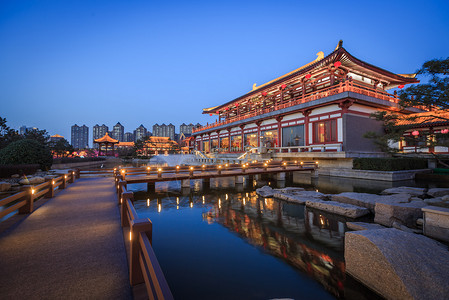 西安夜景素材西安大唐芙蓉园背景