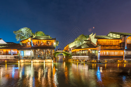 江南古镇乌镇夜景5A景区高清图片素材