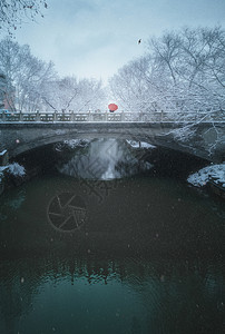 史卢比雪中小桥流水背景