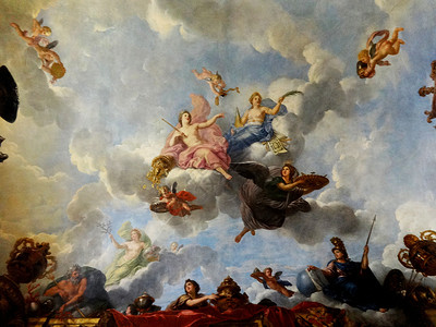 油画城市素材法国凡尔赛宫的天花板油画背景