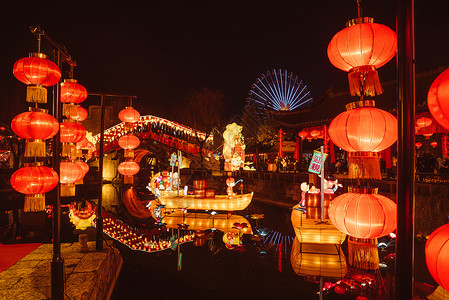 彩灯夜景浙江横店影视城江南大庙会灯会背景