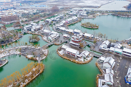 航拍江苏淮安水釜城景区雪景高清图片