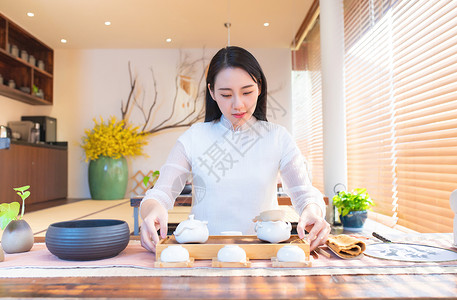 茶艺美女形象背景图片