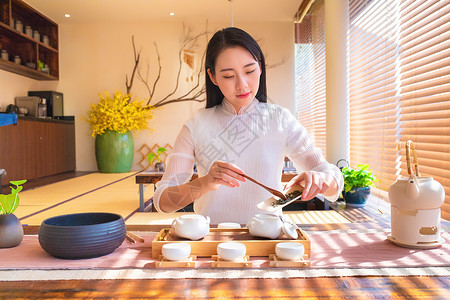 茶室饮茶女生形象图片