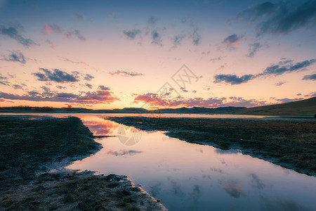 坝上野鸭湖日落图片