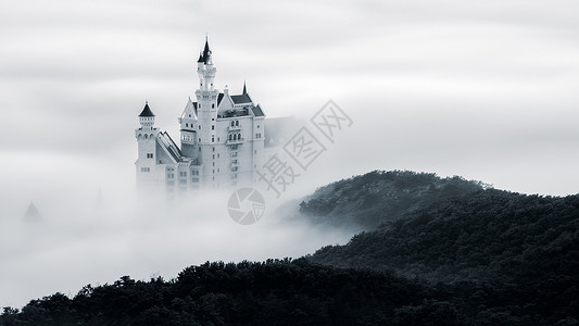 海市蜃楼城市风格的平流雾大连高清图片素材