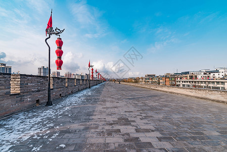 西安城墙雪景历史高清图片素材