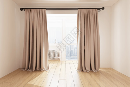木纹窗户阳光下的窗帘设计图片