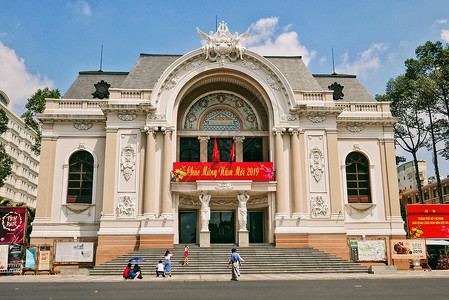 西贡地标越南西贡歌剧院全景背景