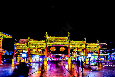 北京前门大街霓虹灯高清图片素材