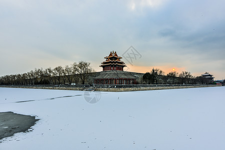 北京角楼雪景背景图片