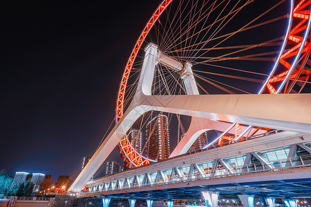 天津眼摩天轮夜景风光高清图片素材