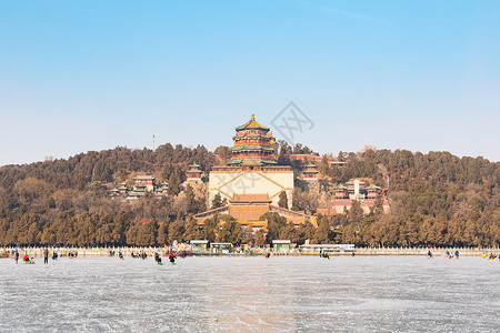 颐和园滑冰北京颐和园冬季风景背景