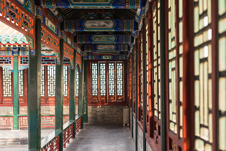 颐和园古式建筑走廊图片