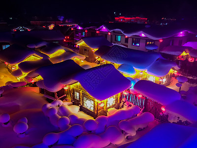 亚布力雪乡东北雪乡夜景背景