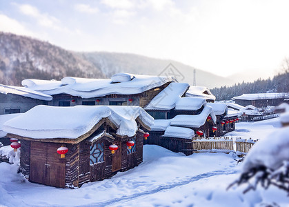 东北雪乡小木屋积雪高清图片素材