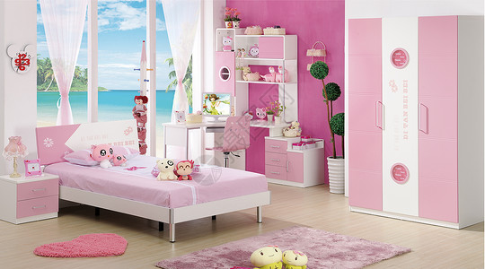 粉色儿童房装饰背景图片