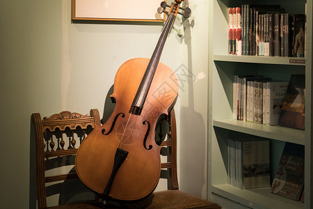 大提琴素材文艺书店环境大提琴背景