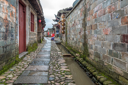 鹅卵石小道福建连城培田古村小巷背景