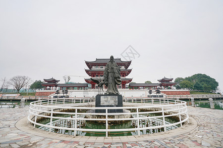 湖南常德常德司马楼刘禹锡雕像背景