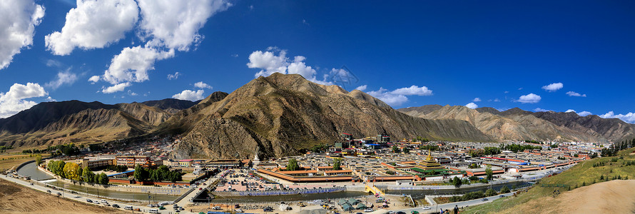 莲花生大师甘南拉卜楞寺全景图背景