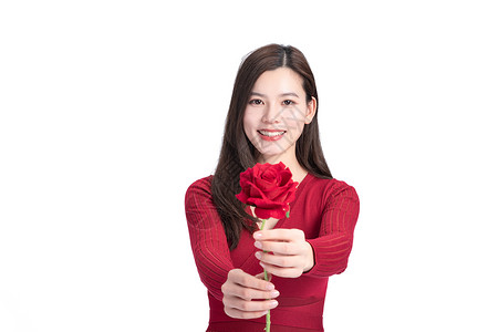 手持玫瑰女性女性手持玫瑰花背景