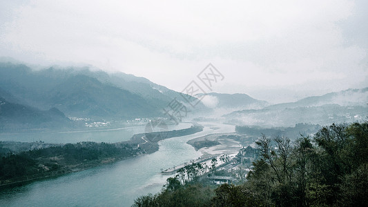 梅里雪山水墨画都江堰风光背景