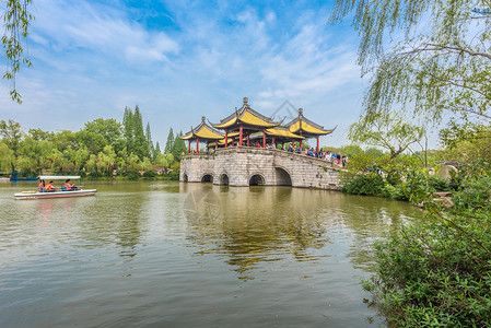 扬州博物馆江苏扬州瘦西湖春季风光背景