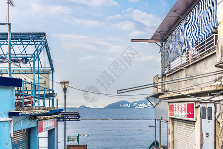 拍照点香港长洲岛清新海边小楼背景背景