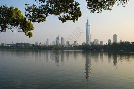 二龙湖湖面景色玄武湖建筑景色背景