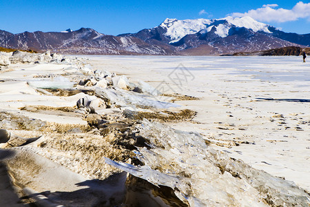 冬天结冰的西藏高原湖泊普姆雍措背景图片