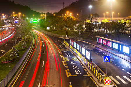 夜间建筑夜间城市道路背景背景