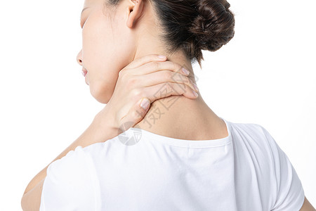 女性颈椎病手摸脖子高清图片