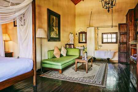 安纳塔拉酒店越南法式木质别墅酒店房间布置背景