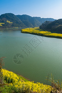 春天山水画古徽州新安江山水画风景背景