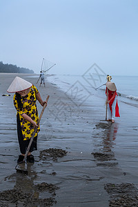 大海撒网广西京族渔民捕鱼场景背景