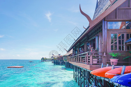 伞布沙巴仙本那马布岛度假水屋酒店背景