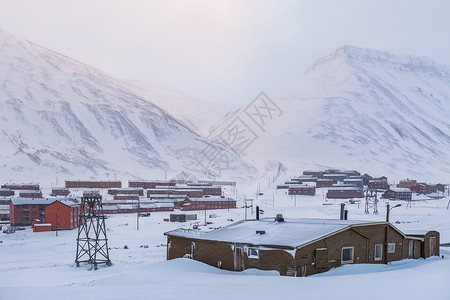 滑雪别墅北极城市朗伊尔城风光背景