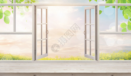 窗户美景春天窗外风景设计图片