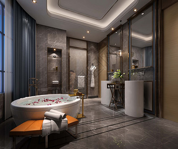 淋浴场景古典风卫生间室内设计效果图背景