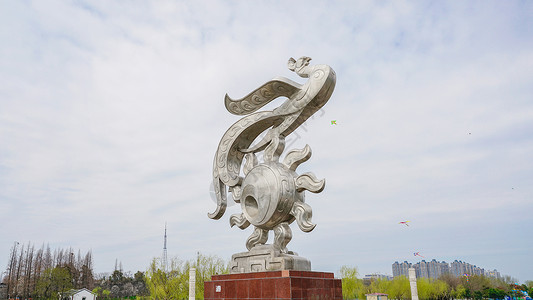 雕像城墙红毯荆州古城历史文化旅游区背景
