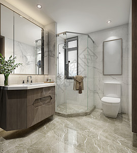 淋浴场景现代北欧风卫生间室内设计效果图背景