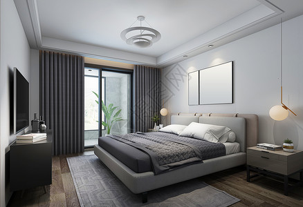 壁灯场景现代北欧卧室室内设计效果图背景