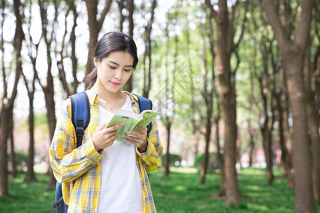 青年女性户外阅读书籍高清图片素材